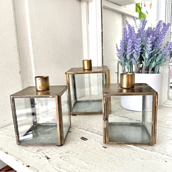 Cost Plus World Market Accents Trio World Market Antique Brass Terrarium Candle Holder Taper